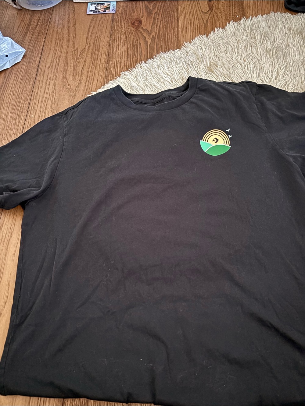 Black Graphic Crewneck converse T-Shirt with Sunrise Logo